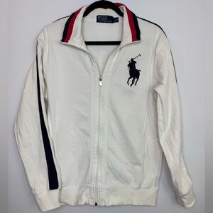 Polo by Ralph Lauren White cotton Knit Navy Big Pony Full Zip Pique cardigan
